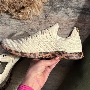 APL cream/ cheetah print womens tennis shoes.